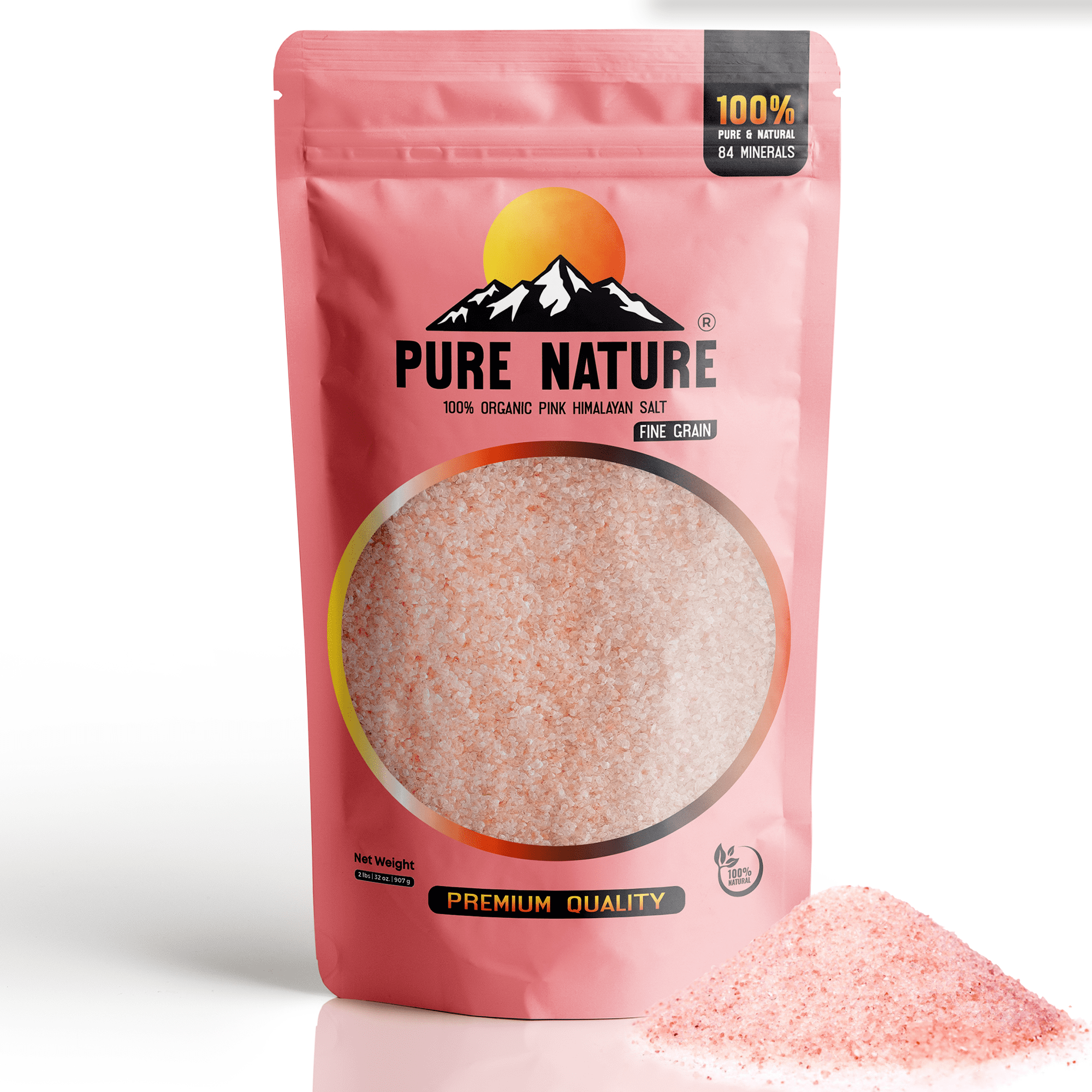 PURE NATURE Himalayan Pink Salt 2 LB Fine Grain Pouch, Natural Unprocessed Rock Salt with 84 Minerals Bulk Gourmet Salt for Cooking, Grilling, Boosts Electrolytes and Balances Body pH