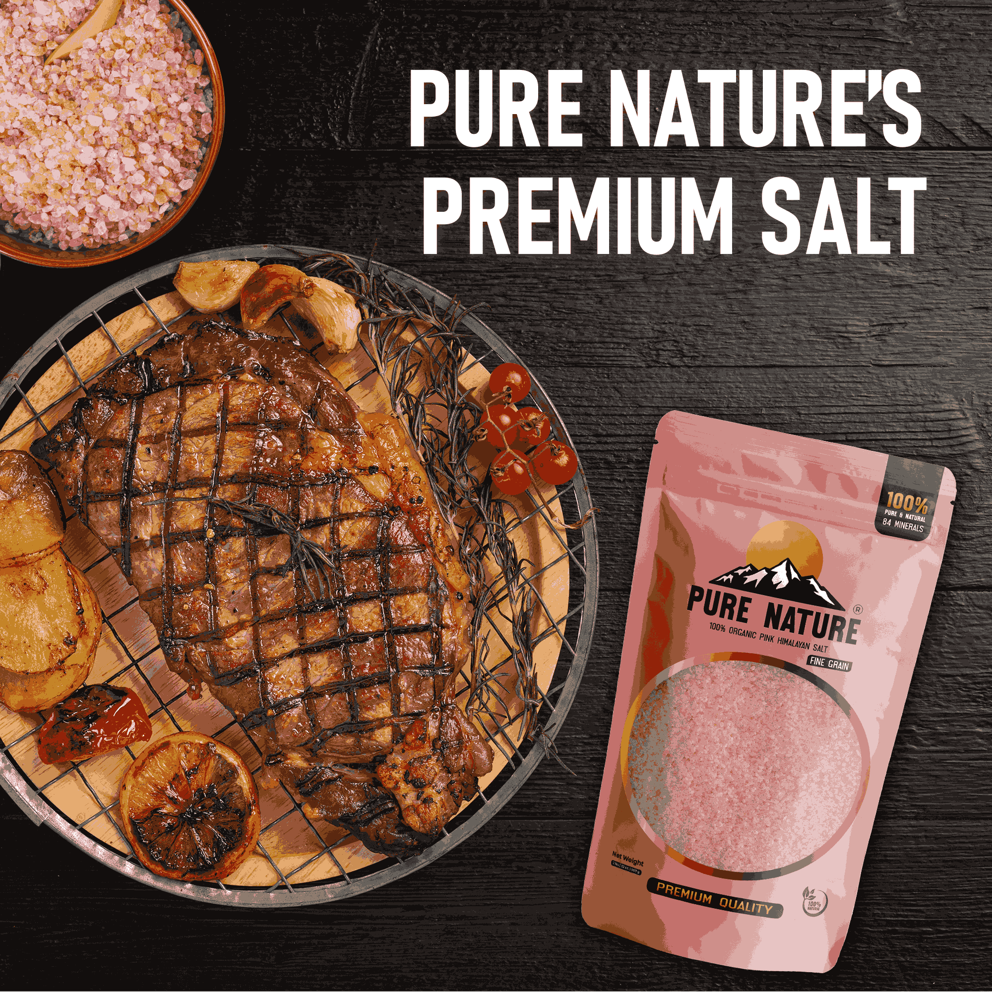 PURE NATURE Himalayan Pink Salt 2lb Coarse Grain Pouch, Natural Unprocessed Rock Salt with 84 Minerals Bulk Gourmet Salt for Cooking, Grilling, Boosts Electrolytes and Balances Body pH