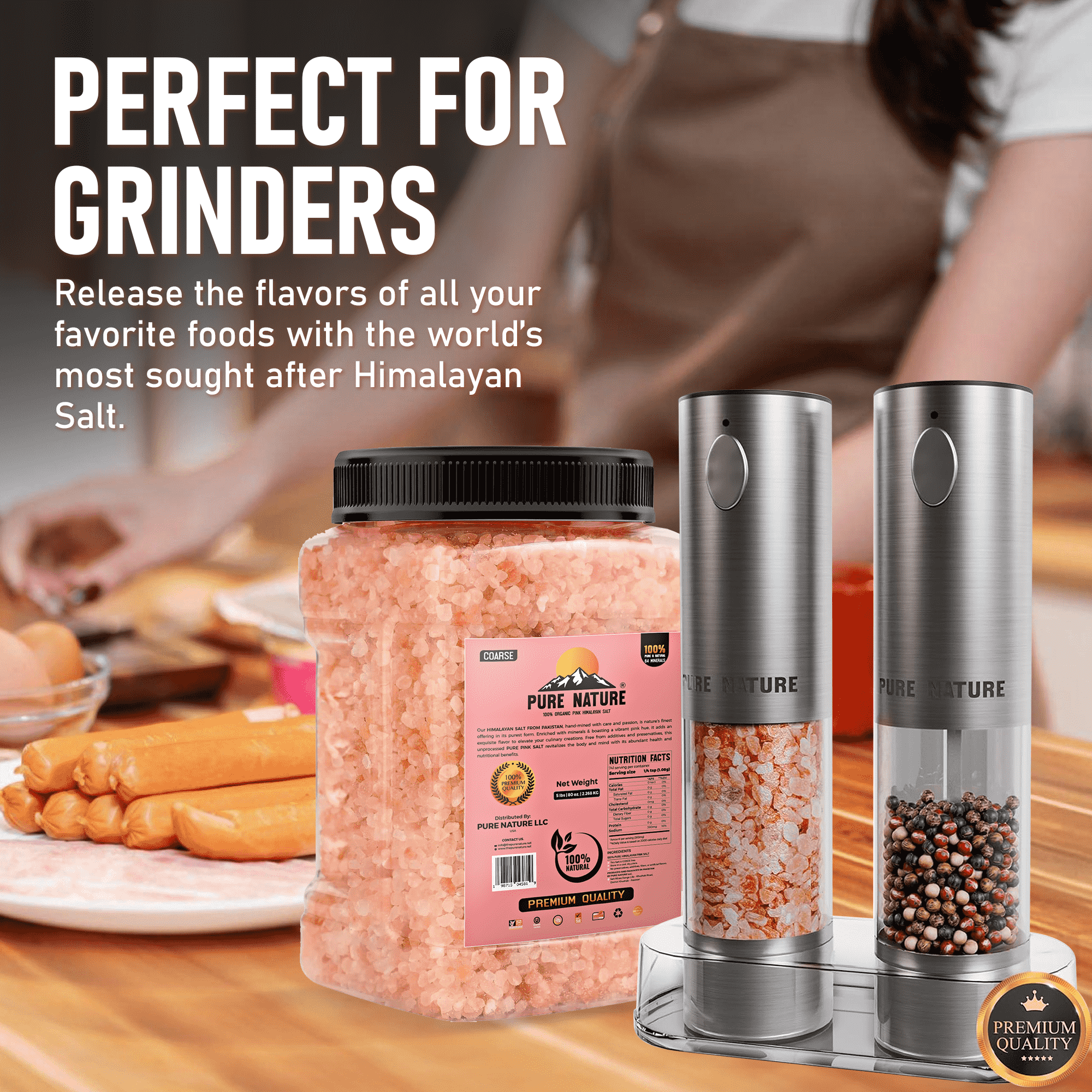 PURE NATURE Himalayan Pink Salt 5lb Coarse Grain Jar, Natural, Unprocessed Rock-Salt with 84 Minerals Bulk Gourmet-Salt for Cooking, Grilling,Boosts Electrolytes and Balances Body pH