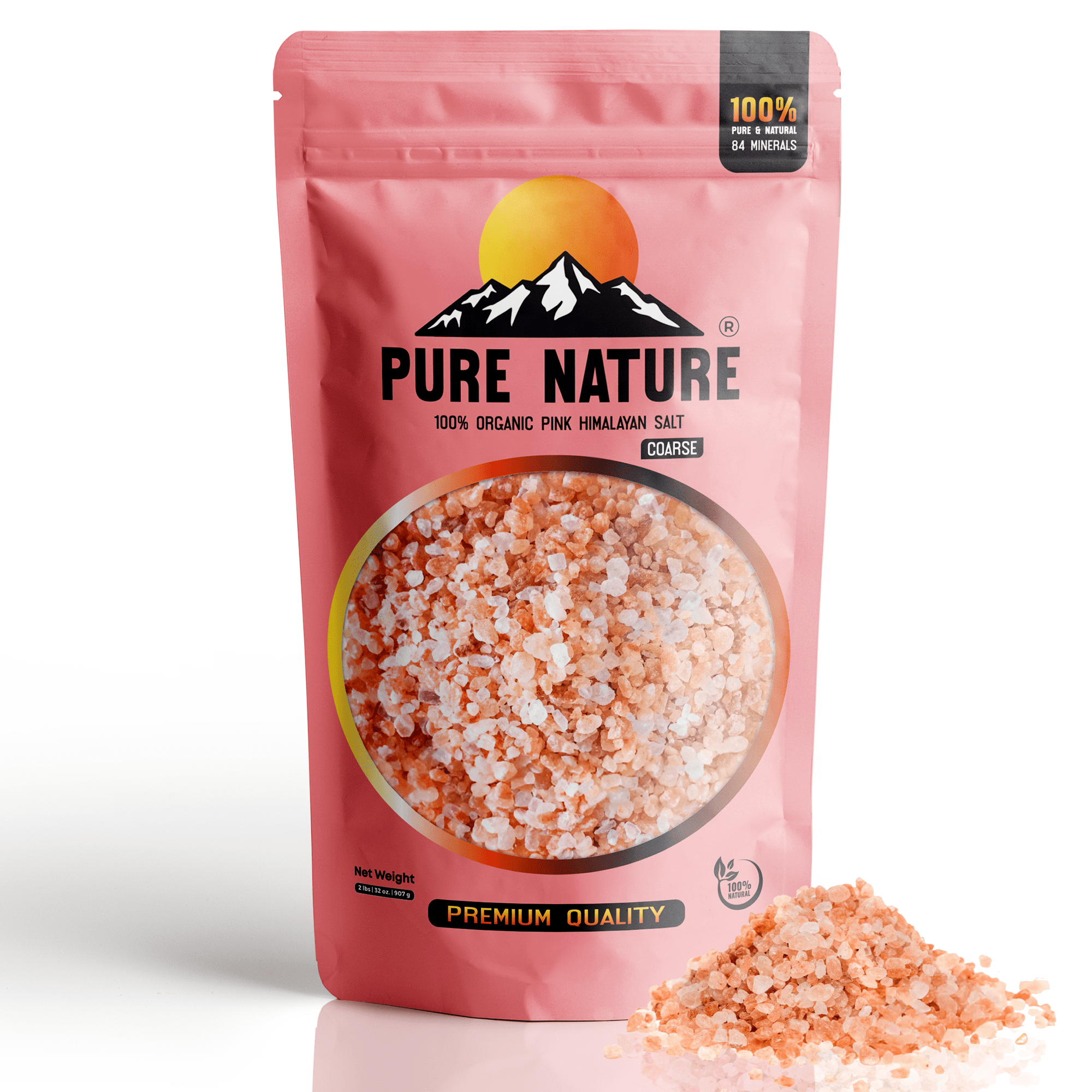 PURE NATURE Himalayan Pink Salt 2lb Coarse Grain Pouch, Natural Unprocessed Rock Salt with 84 Minerals Bulk Gourmet Salt for Cooking, Grilling, Boosts Electrolytes and Balances Body pH