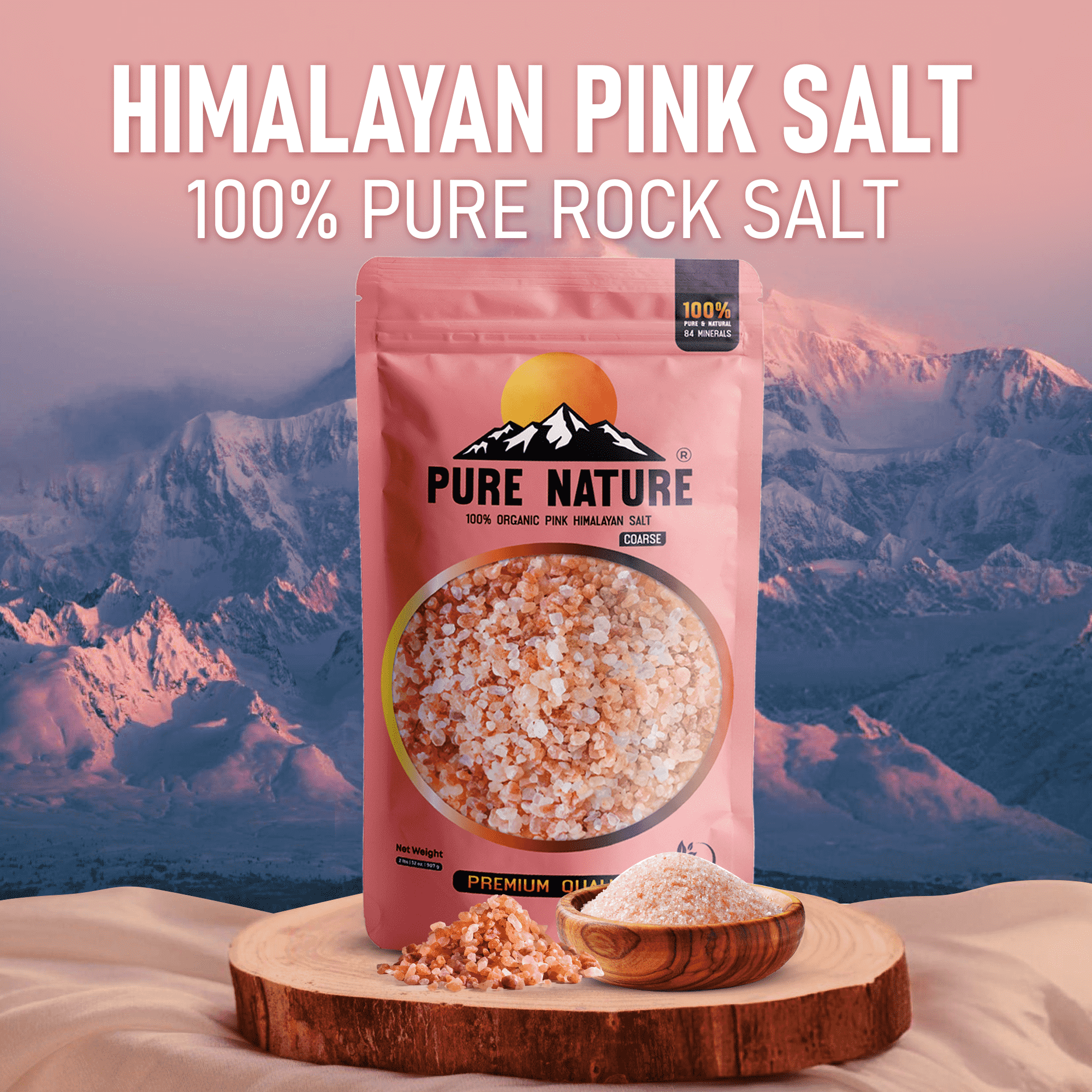 PURE NATURE Himalayan Pink Salt 2lb Coarse Grain Pouch, Natural Unprocessed Rock Salt with 84 Minerals Bulk Gourmet Salt for Cooking, Grilling, Boosts Electrolytes and Balances Body pH