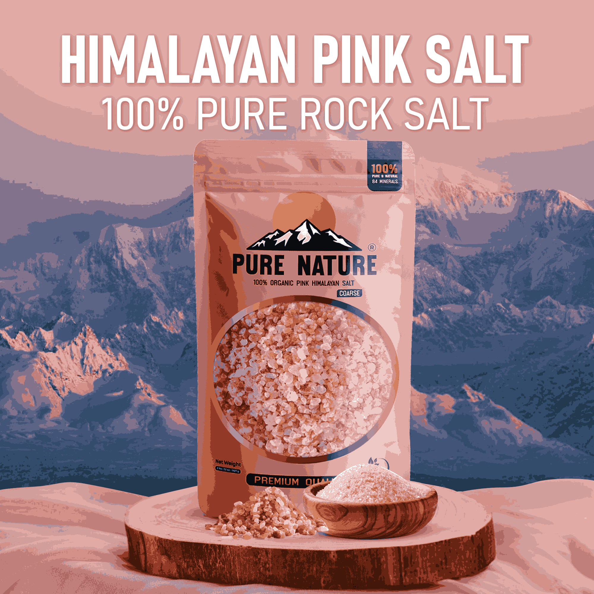 PURE NATURE Himalayan Pink Salt 2lb Coarse Grain Pouch, Natural Unprocessed Rock Salt with 84 Minerals Bulk Gourmet Salt for Cooking, Grilling, Boosts Electrolytes and Balances Body pH